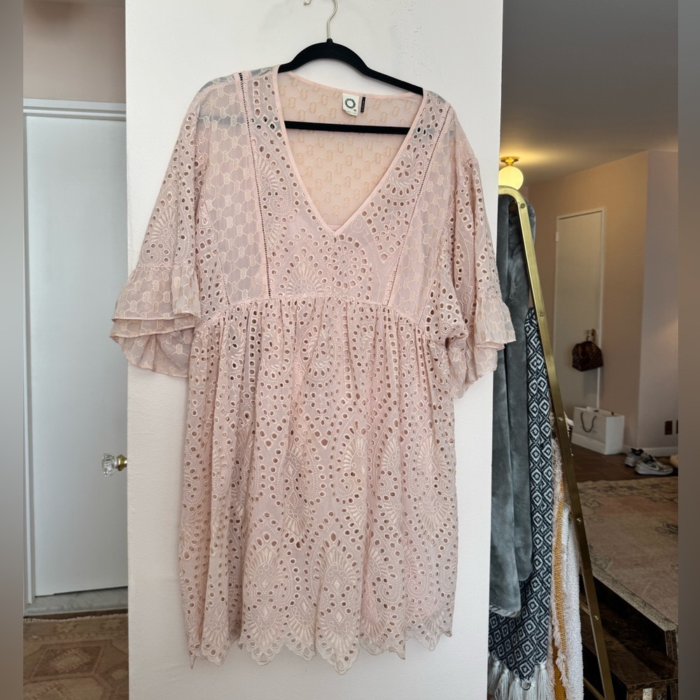 Anthropologie Blush Eyelet V-Neck Dress